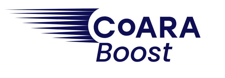 CoARA Boosst -hankkeen logo sinisellä tekstillä ja valkoisella taustalla