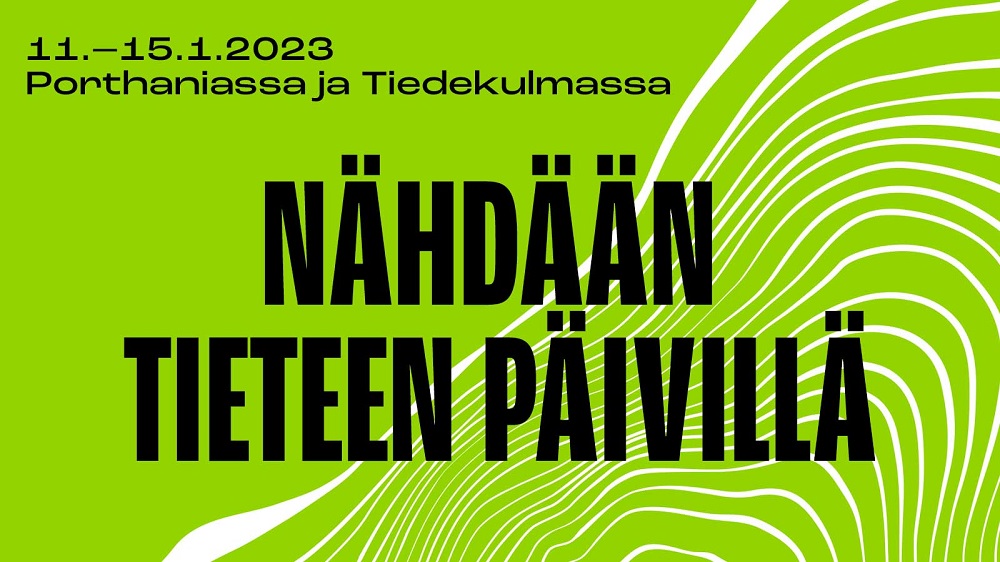 Tieteen päivien visuaalinen ilme ja teksti: Nähdään Tieteen päivillä.