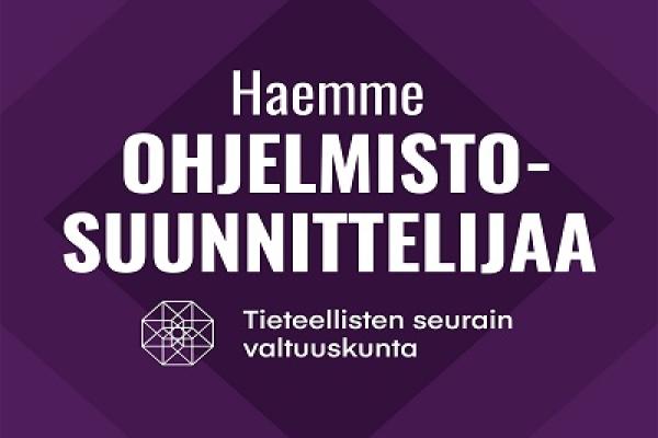 Haemme ohjelmistosuunnittelijaa ja TSV:n logo.