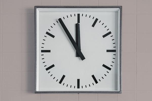 Seinäkello, joka näyttää ajan klo 11:55.