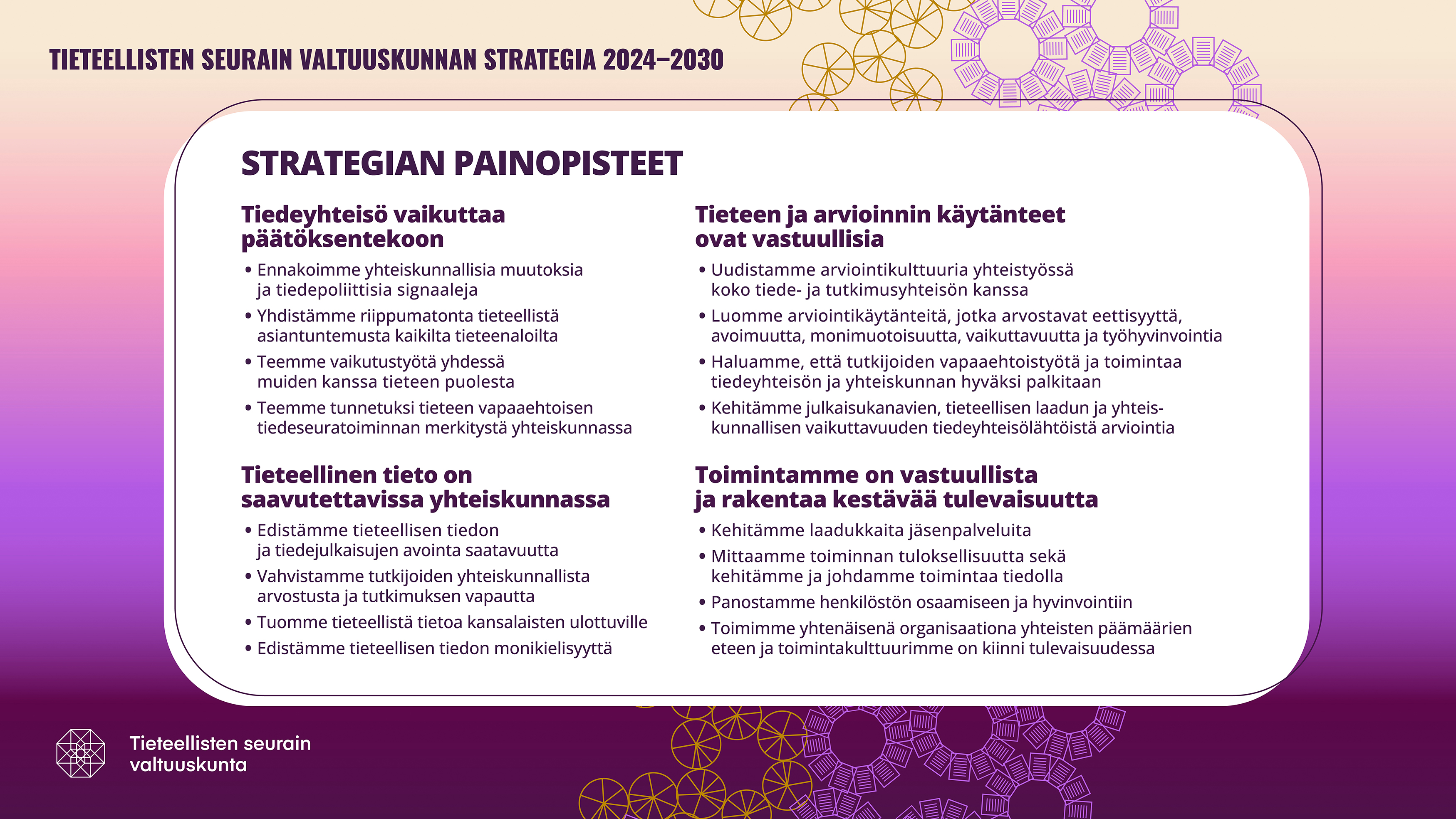 Kuvassa TSV:n strategian tiivistelmä koristeellista taustaa vasten. 